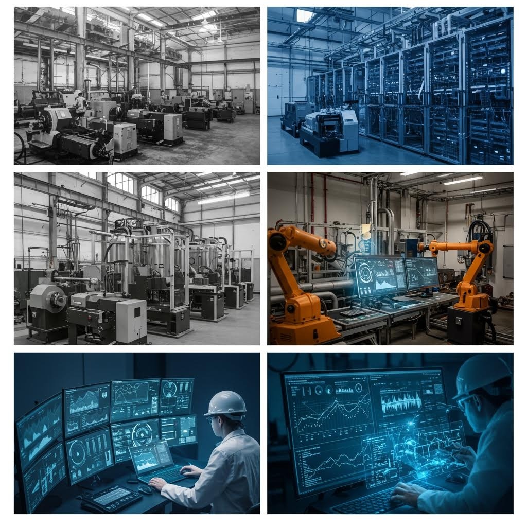 산업용 로봇과 모니터링 시스템을 갖춘 현대식 공장의 자동화 생산 라인 이미지 모음