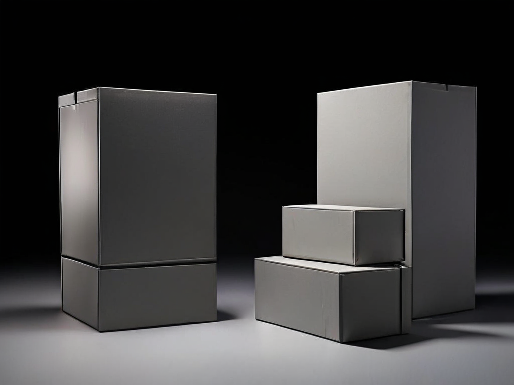 Two sealed archive boxes side by side on a gray studio surface, one labeled high capacity, the other low capacity, illustrating...