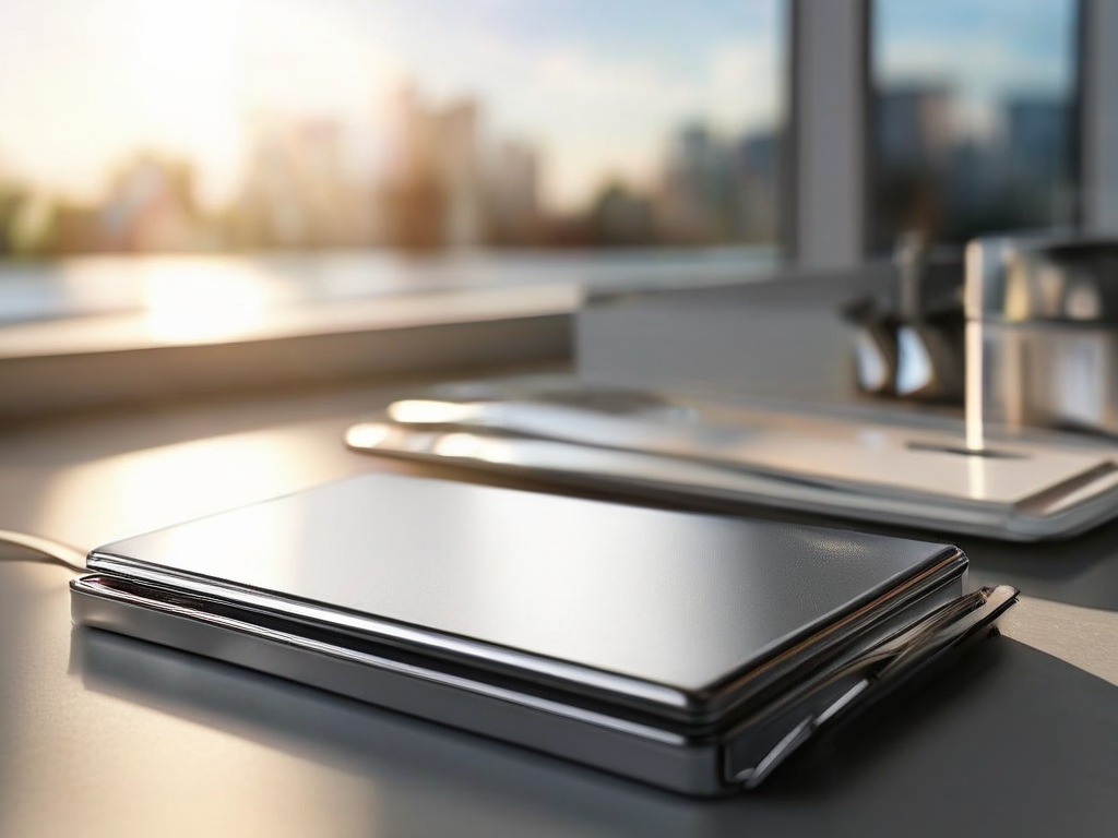 Blank divider cards and a compact storage tray arranged on a brushed metal surface in angled morning daylight, with shallow depth...