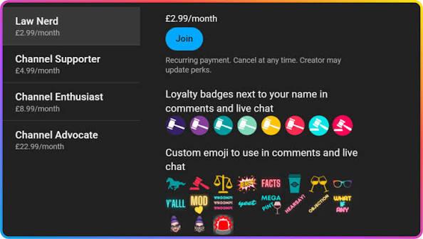 Creator membership tiers compared by exclusive videos, early access, downloads, and members-only livestream benefits.